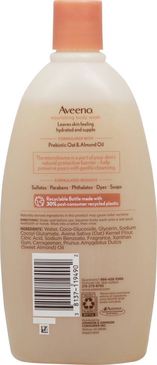 slide 3 of 9, Aveeno Nourishing Body Wash Pre-Biotic Oat + Almond Oil, 18 fl oz