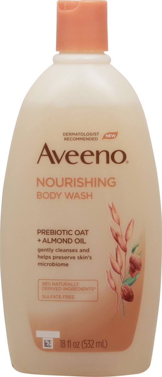 slide 9 of 9, Aveeno Nourishing Body Wash Pre-Biotic Oat + Almond Oil, 18 fl oz