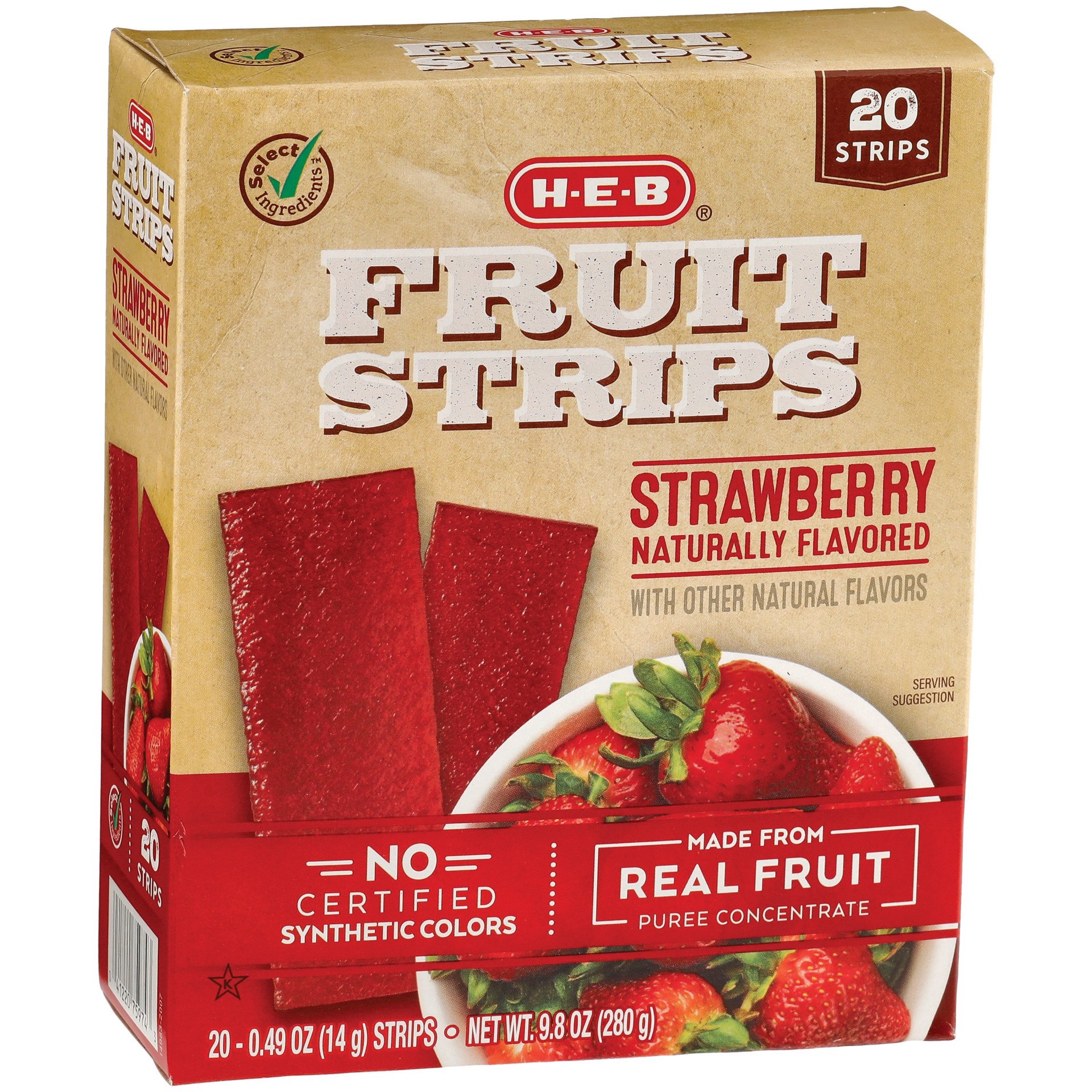 slide 1 of 1, H-E-B Select Ingredients Strawberry Fruit Strips, 20 ct