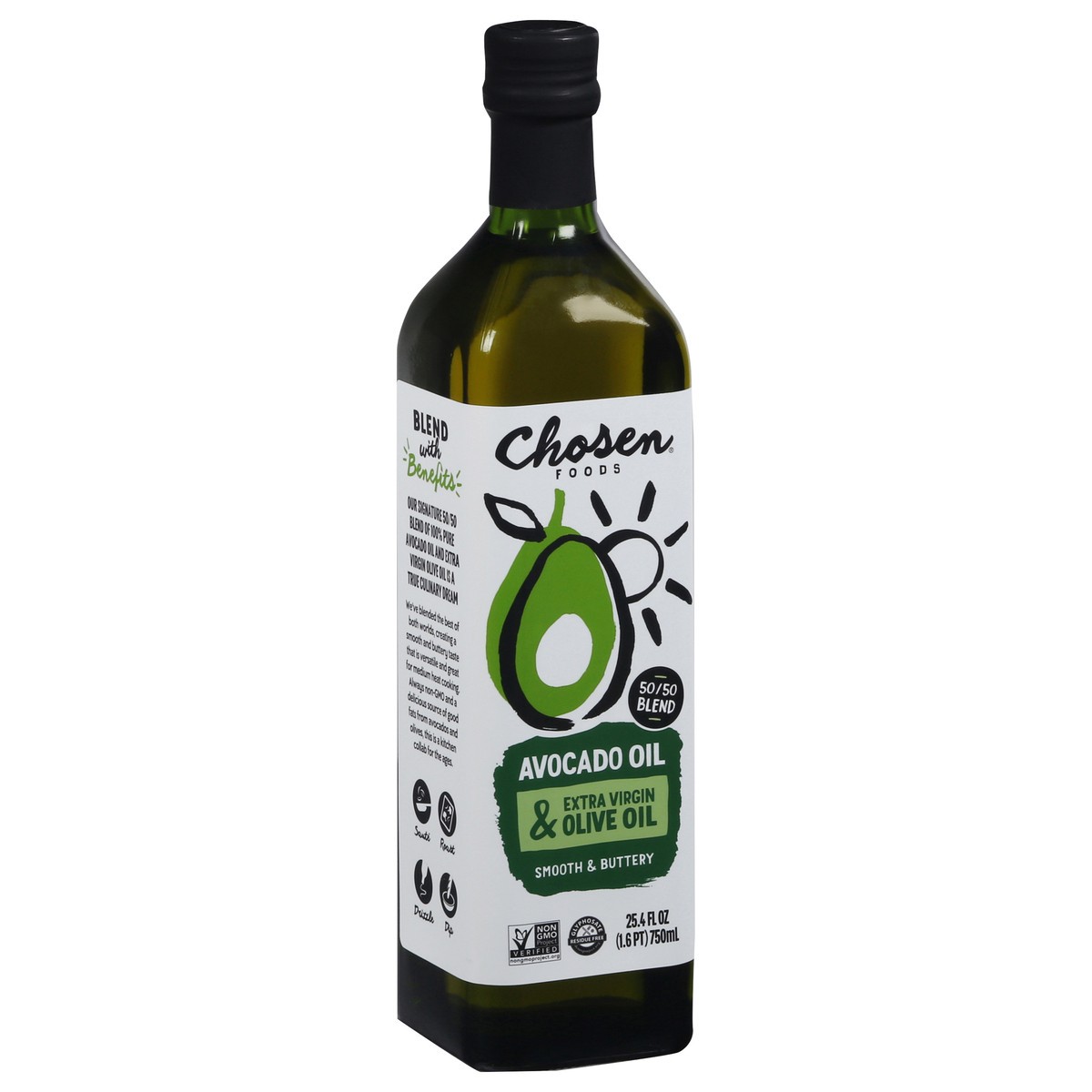 slide 6 of 9, Chosen Foods 50/50 Blend 100% Pure Avocado + Extra Virgin Olive Oil, 25.4 fl oz
