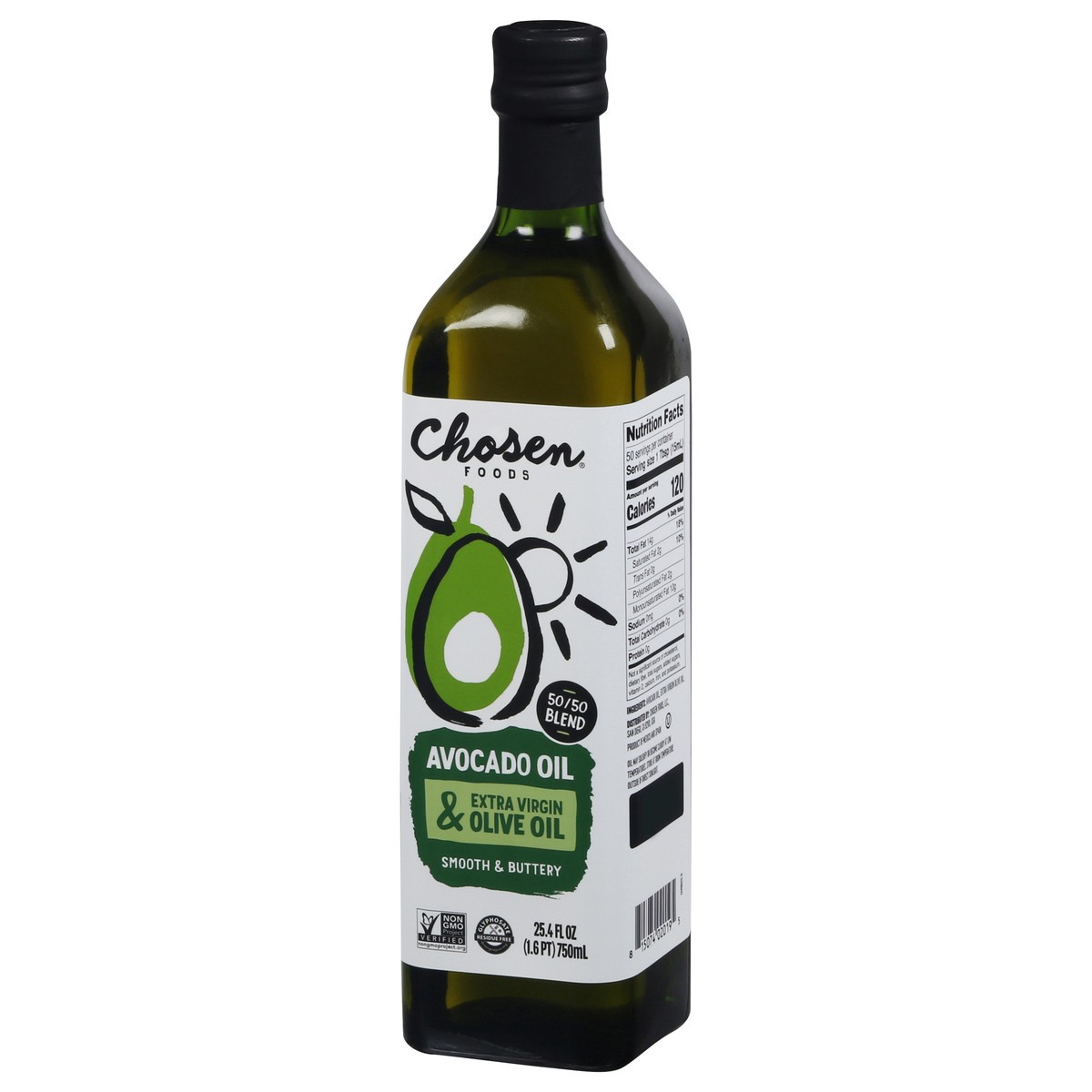 slide 4 of 9, Chosen Foods 50/50 Blend 100% Pure Avocado + Extra Virgin Olive Oil, 25.4 fl oz