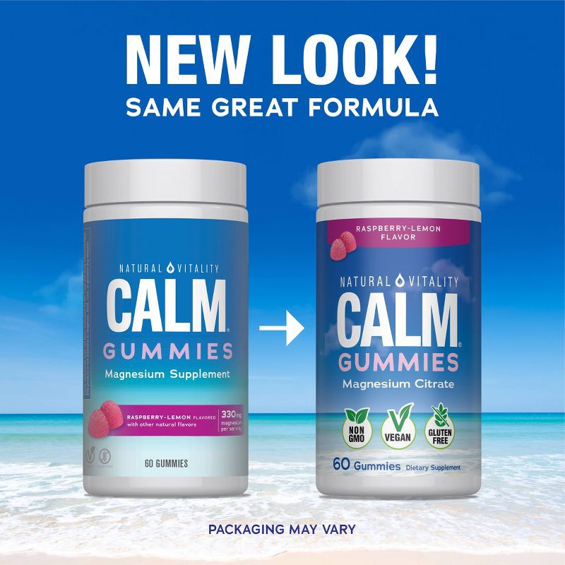 slide 4 of 8, Natural Vitality Vegan Natural Calm Gummies for Stress - Raspberry Lemon - 60ct, 60 ct