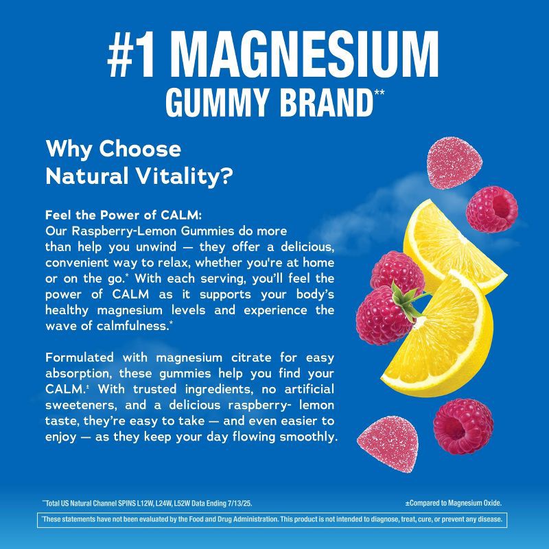 slide 8 of 8, Natural Vitality Vegan Natural Calm Gummies for Stress - Raspberry Lemon - 60ct, 60 ct