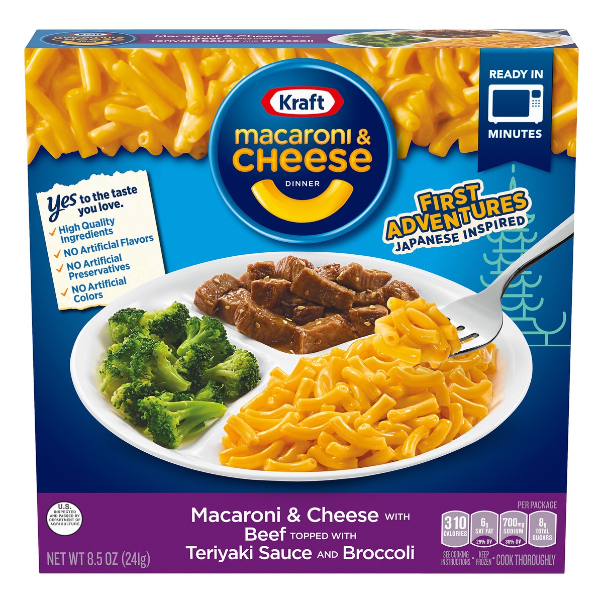 slide 5 of 14, Kraft Macaroni & Cheese First Adventures Teriyaki Beef and Broccoli Frozen Dinner 8.5 oz. Box, 8.5 oz