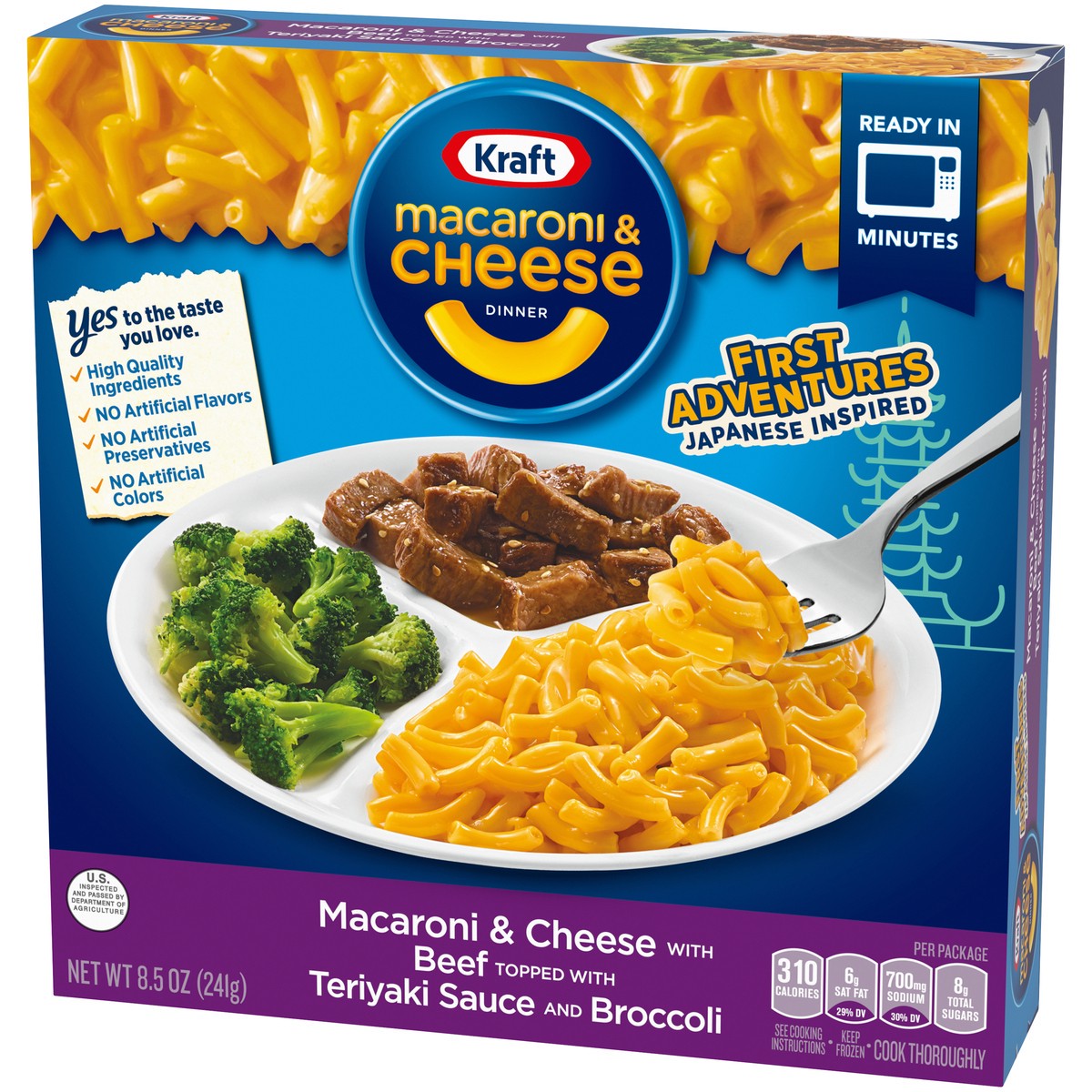 slide 8 of 14, Kraft Macaroni & Cheese First Adventures Teriyaki Beef and Broccoli Frozen Dinner 8.5 oz. Box, 8.5 oz
