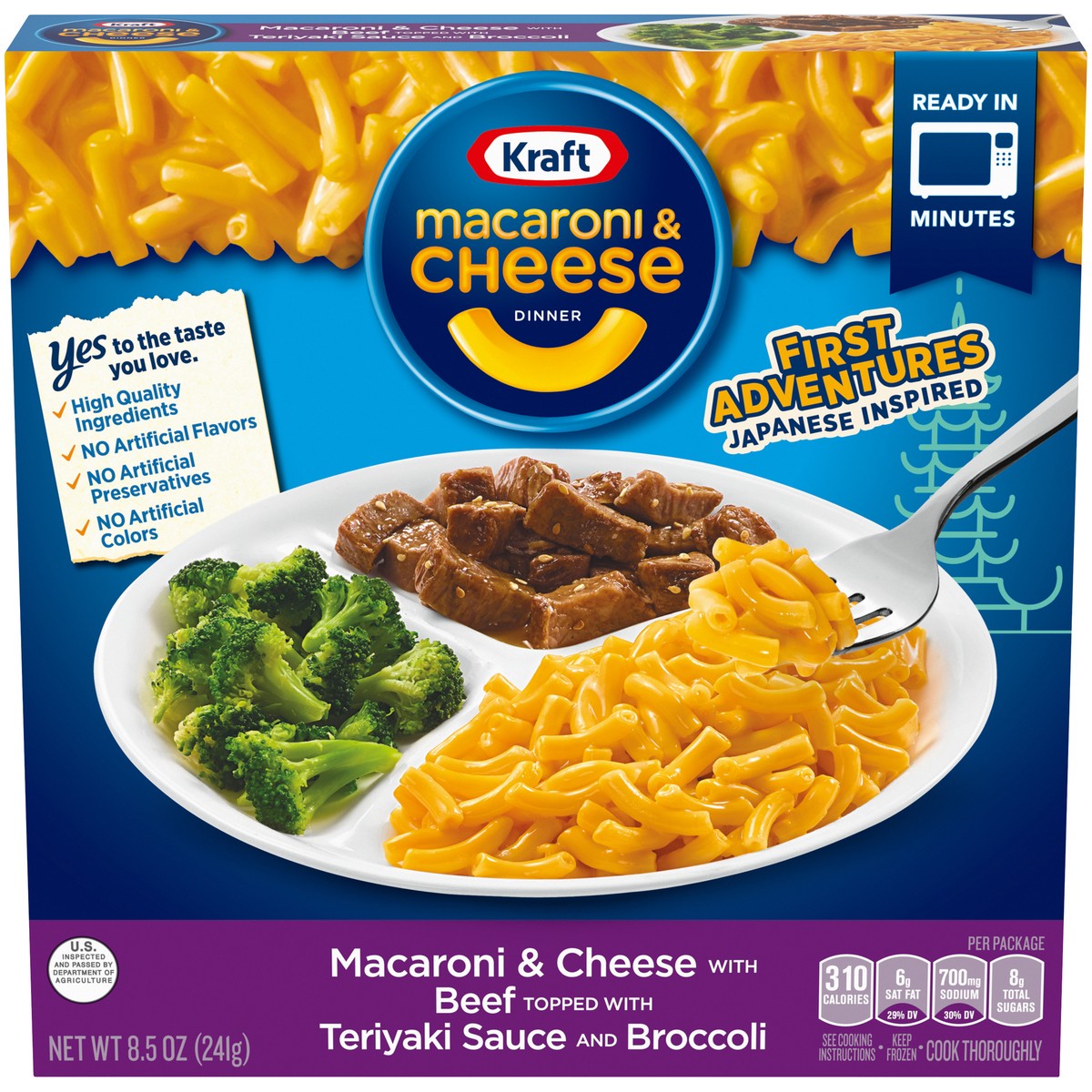 slide 1 of 14, Kraft Macaroni & Cheese First Adventures Teriyaki Beef and Broccoli Frozen Dinner 8.5 oz. Box, 8.5 oz