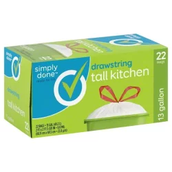 Simply Done 13 gal Tall Kitchen Drawstring Trash Bags 22 Count