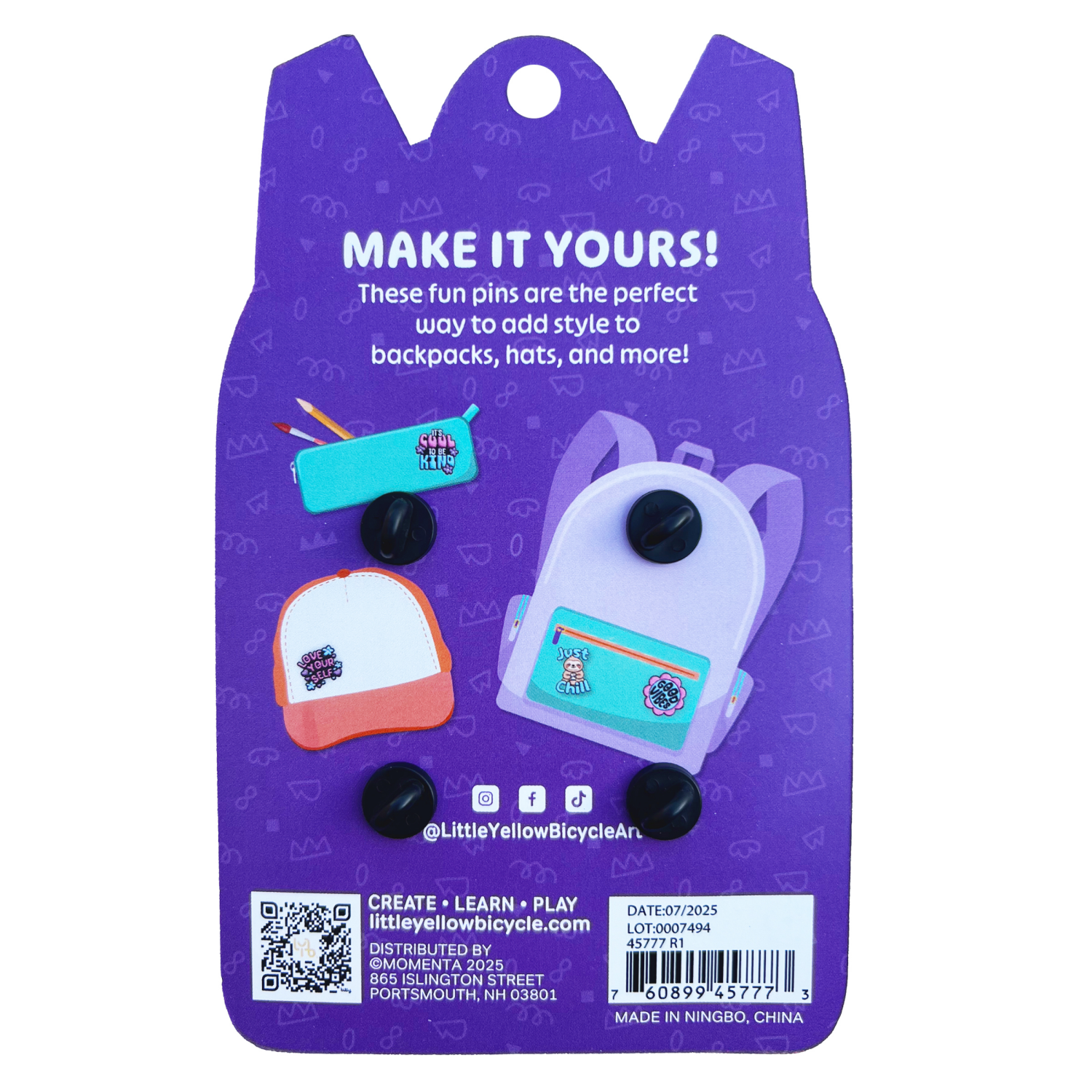 slide 2 of 2, Little Yellow Bicycle®Backpack Pins Pack Positive Vibes, 4pcs, 4 ct