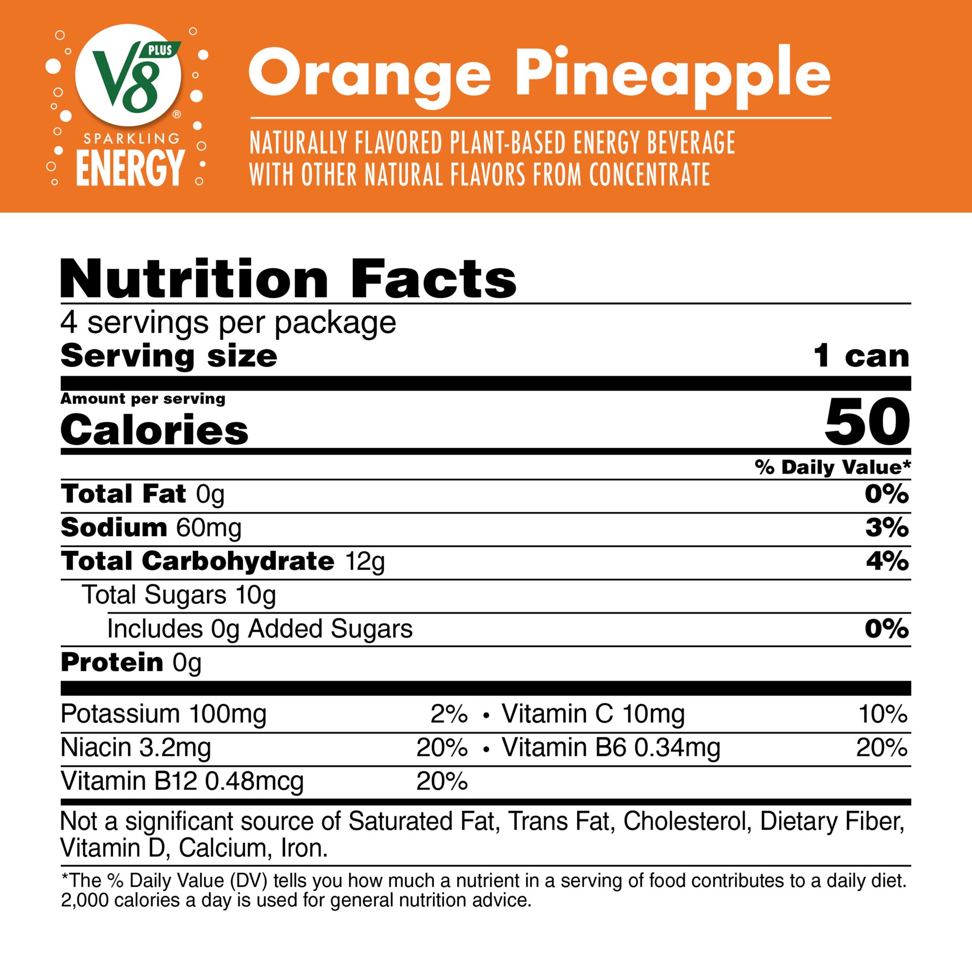 slide 3 of 9, V8 Sparkling Energy Orange Pineapple 4 Pack, 46 oz