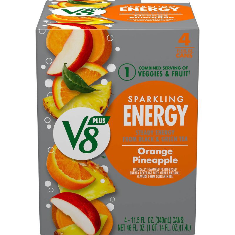 slide 1 of 9, V8 Sparkling Energy Orange Pineapple 4 Pack, 46 oz