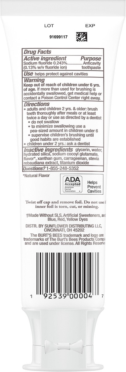 slide 2 of 3, Burt's Bees Burts Bees Flouride Kids Toothpaste, 4.2 oz