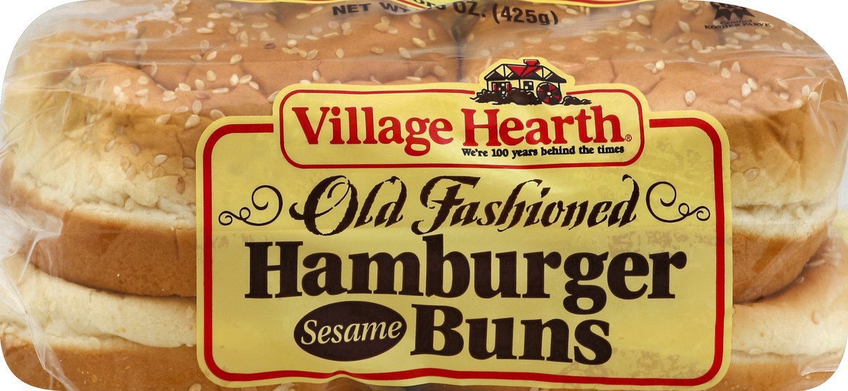 slide 4 of 13, Village Hearth Old Fashioned Sesame Hamburger Buns 15 oz, 15 oz