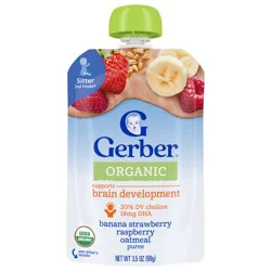 Gerber Organic Toddler Baby Food, Banana Strawberry Raspberry Mixed Grain Puree, 3.5 oz Pouch