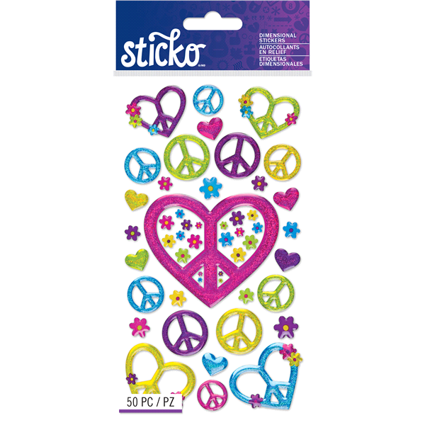 slide 1 of 1, Sticko Stickers Peace Signs, 50 ct