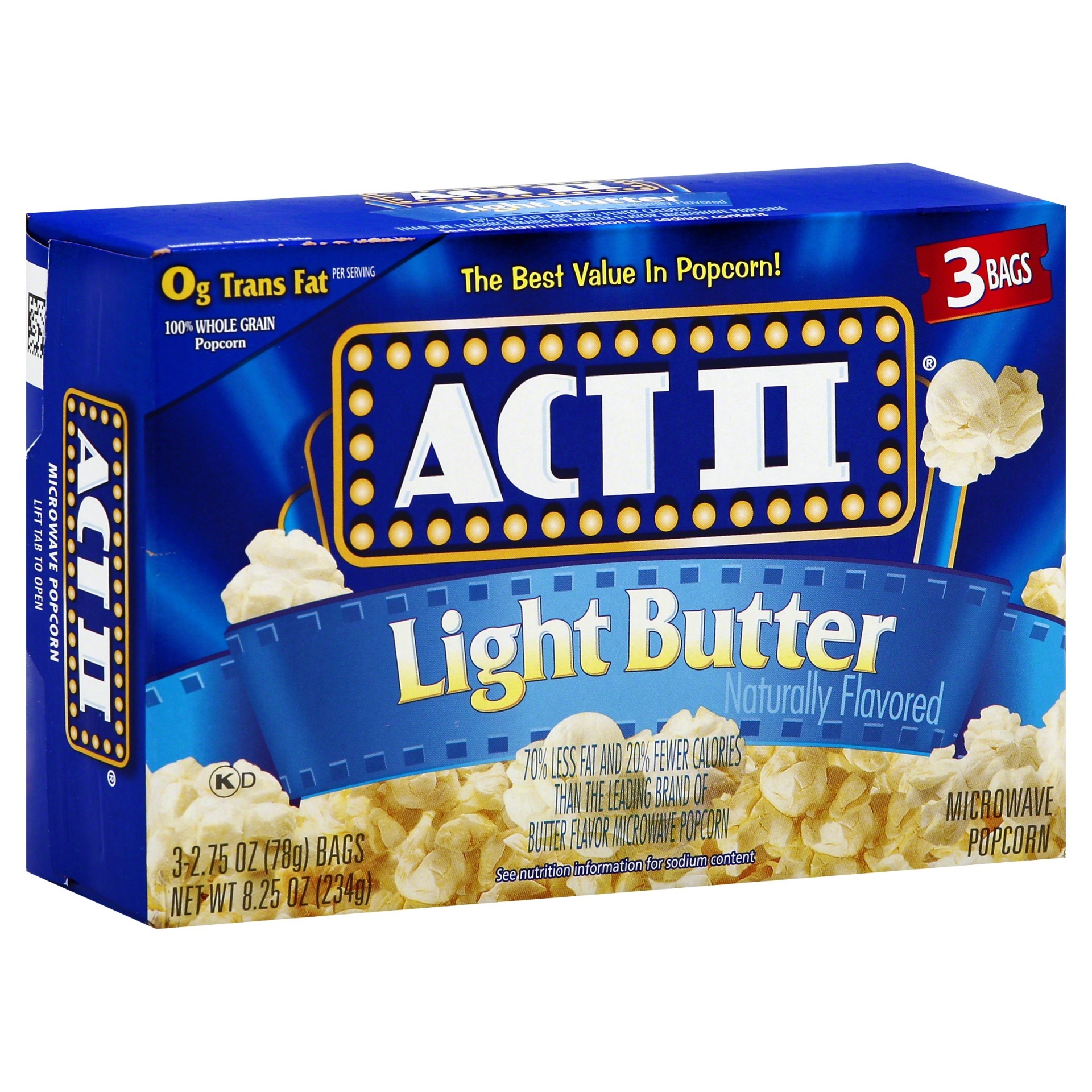 slide 1 of 1, ACT II Light Butter Microwave Popcor, 8.25 oz