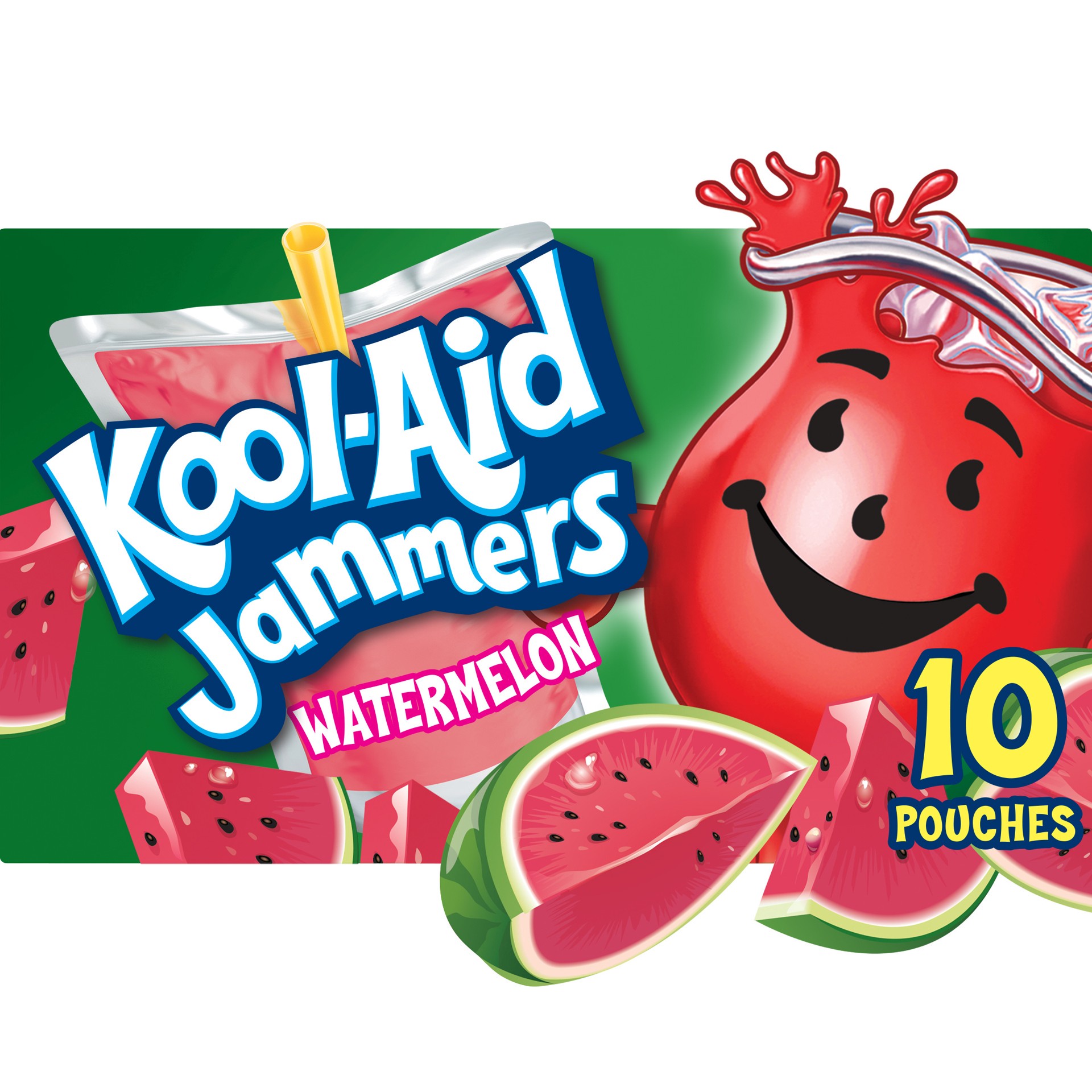 slide 1 of 9, Kool-Aid Jammers Watermelon Flavored 0% Juice Drink, 10 ct Box, 6 fl oz Pouches, 10 ct