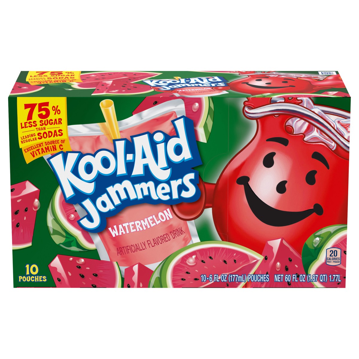 slide 1 of 9, Kool-Aid Jammers Watermelon Flavored Drink, 10 ct Box, 6 fl oz Pouches, 10 ct