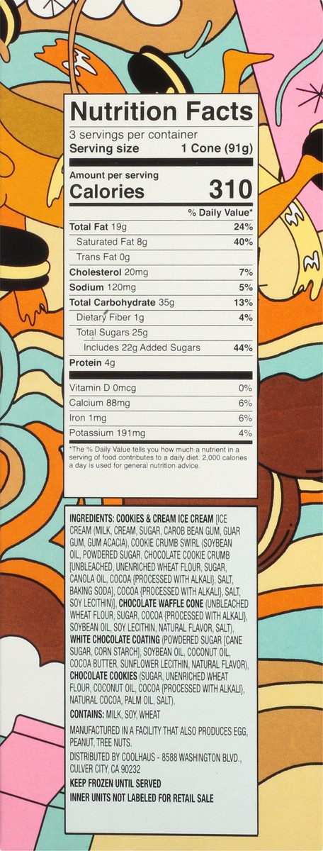 slide 4 of 9, Coolhaus 3 Pack Cookies & Cream Ice Cream Cone 3 ea, 3 ct