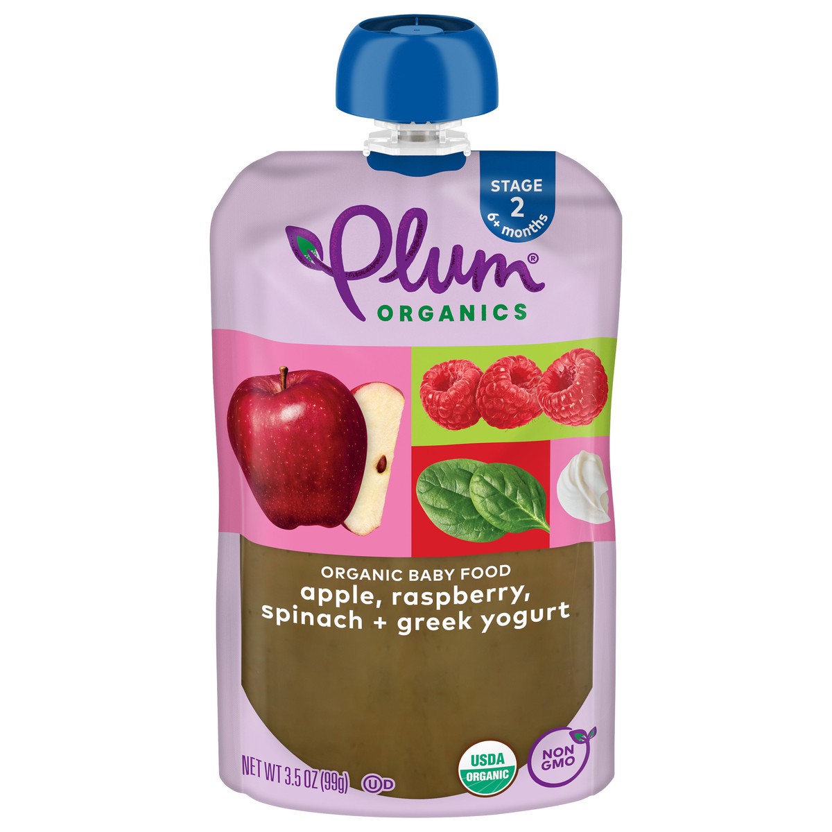 slide 1 of 6, Plum Organics Raspberry Greek Yogurt Spinach, 4 oz