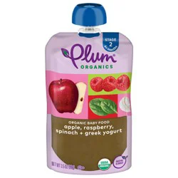 Plum Organics Stage 2 Organic Baby Food Apple, Raspberry, Spinach + Greek Yogurt 3.5oz Pouch