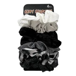 Halloween Scrunchies, Black/White/Grey, Assorted Colors, 6 Count