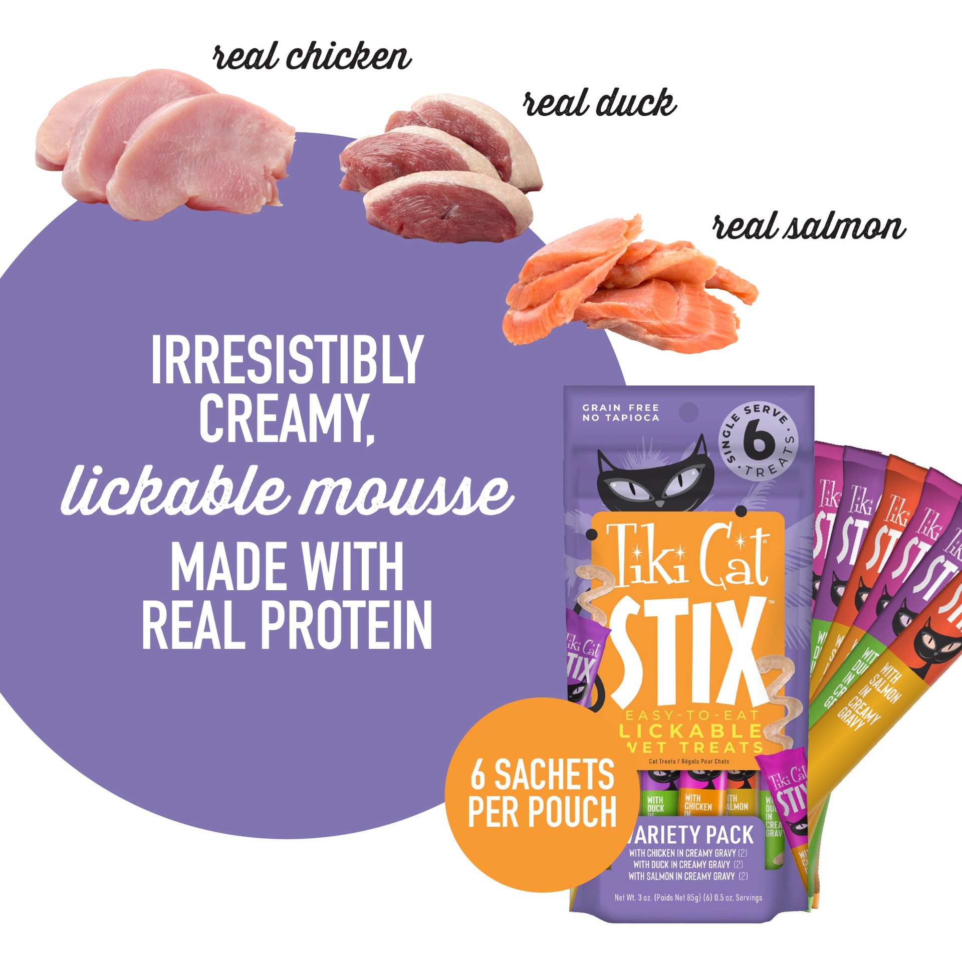 slide 4 of 7, Tiki Cat Stix Wet Cat Treats, Variety Pack, 3 oz. Pouch, 6 ct