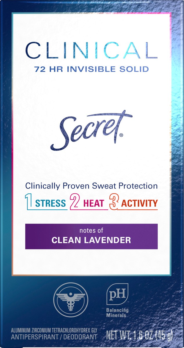 slide 2 of 2, Secret Clinical Strength Invisible Solid Antiperspirant and Deodorant for Women, Clean Lavender, 1.6 oz, 1.6 oz