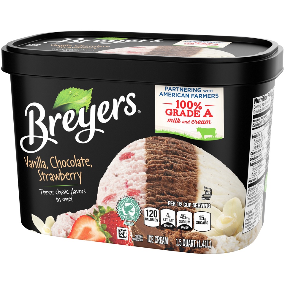 slide 5 of 5, Breyers Original Vanilla Chocolate Strawberry Ice Cream, 1.5 qt