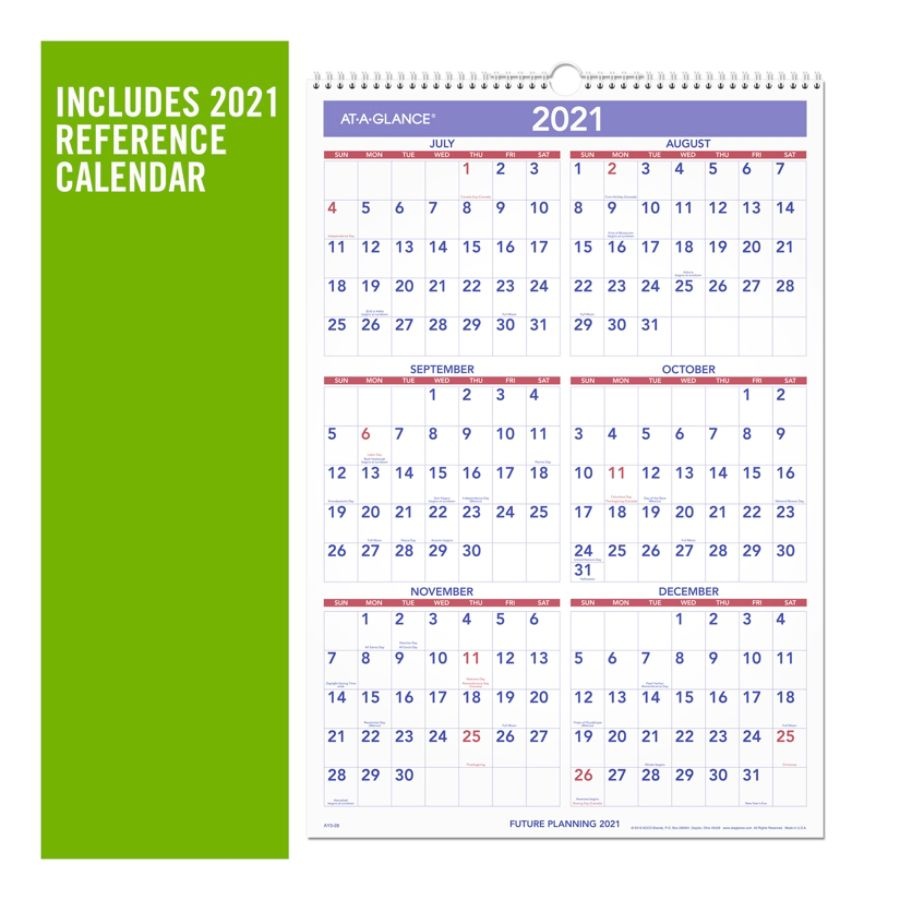 slide 4 of 4, At-A-Glance Academic Monthly Wall Calendar, 15-1/2'' X 22-3/4'', Blue/Red/White, July 2020 To June 2021, Ay328, 1 ct