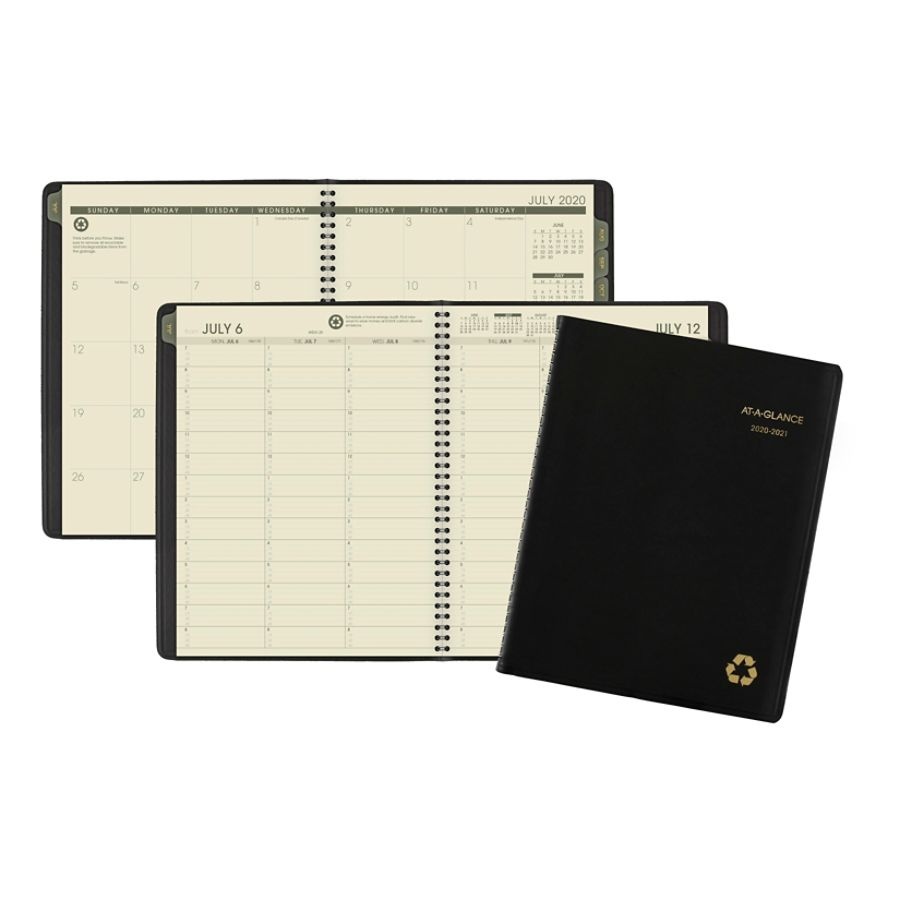 slide 2 of 4, At-A-Glance Recycled Academic Weekly/Monthly Appointment Book/Planner, 8-1/4'' X 11'', 100% Recycled, Black, July 2020 To June 2021, 70957G05, 1 ct