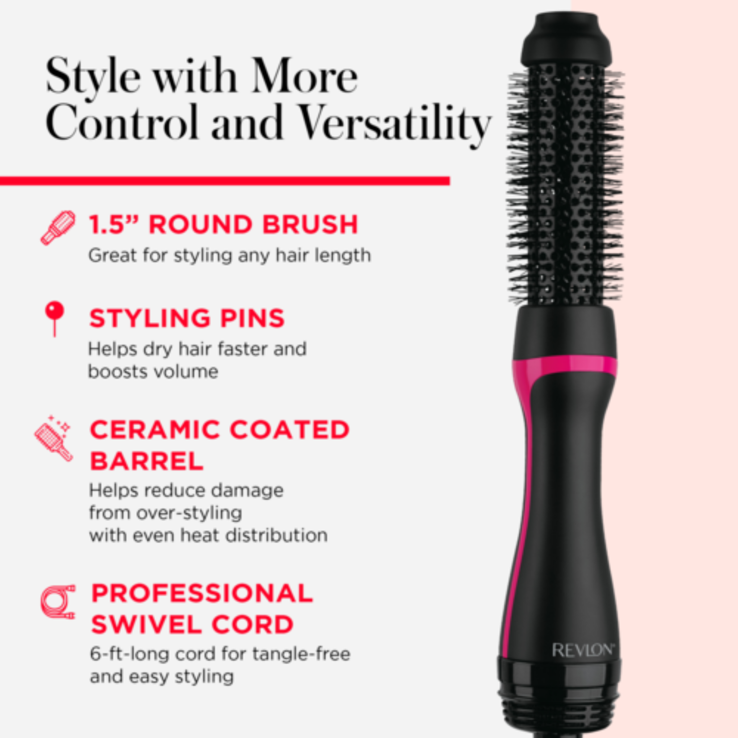 slide 2 of 8, Revlon Round Dryer & Styler Brush 1 Each, 1 ct