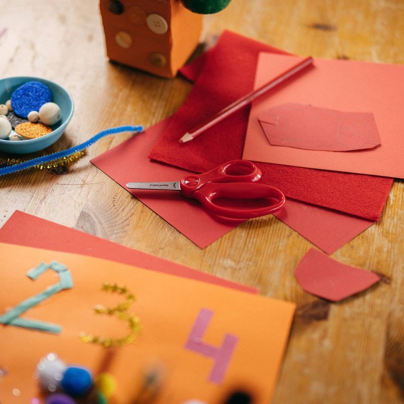 slide 6 of 8, Fiskars Kids' 5'' Blunt Tip Scissors - Red: Safety Child School Supplies, Left-Handed, Toddler-Friendly, Lifetime Warranty, 1 ct