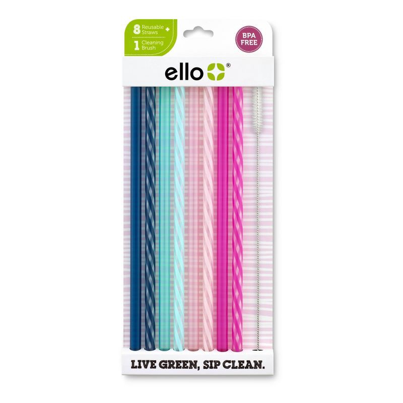 slide 1 of 3, Ello 8pk Plastic Straws, 8 ct