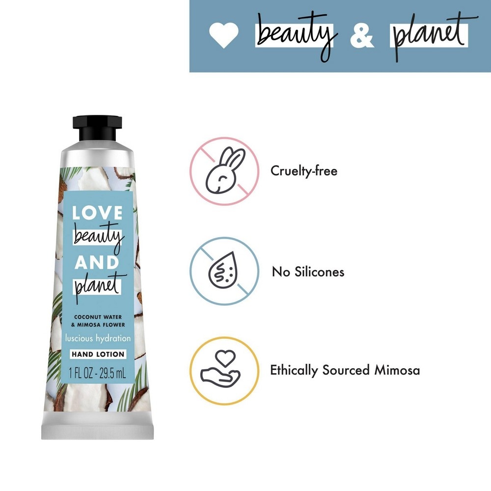 slide 3 of 10, Love Beauty And Planet Coconut Water & Mimosa Flower Hand Lotion, 1 fl oz