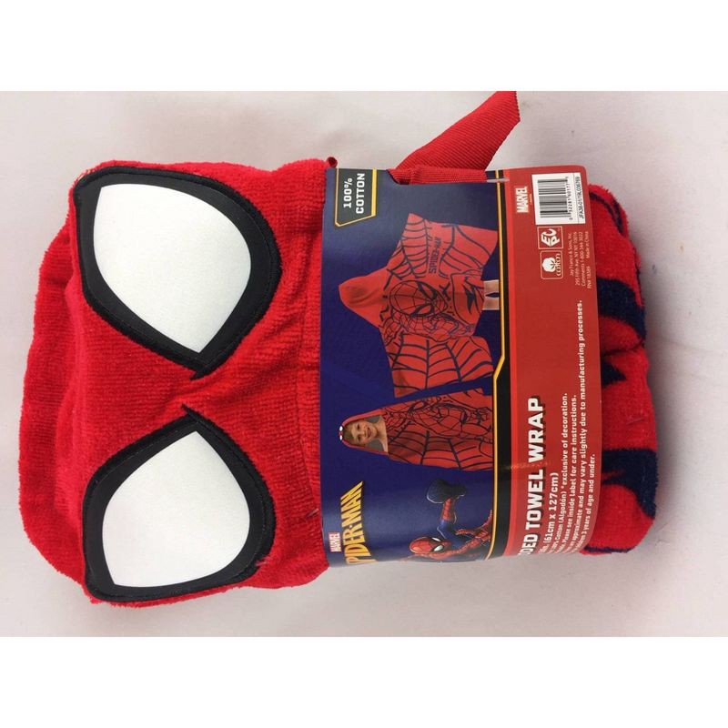 slide 3 of 3, Marvel Spider-Man Kids' Hooded Bath Towel Red, 1 ct