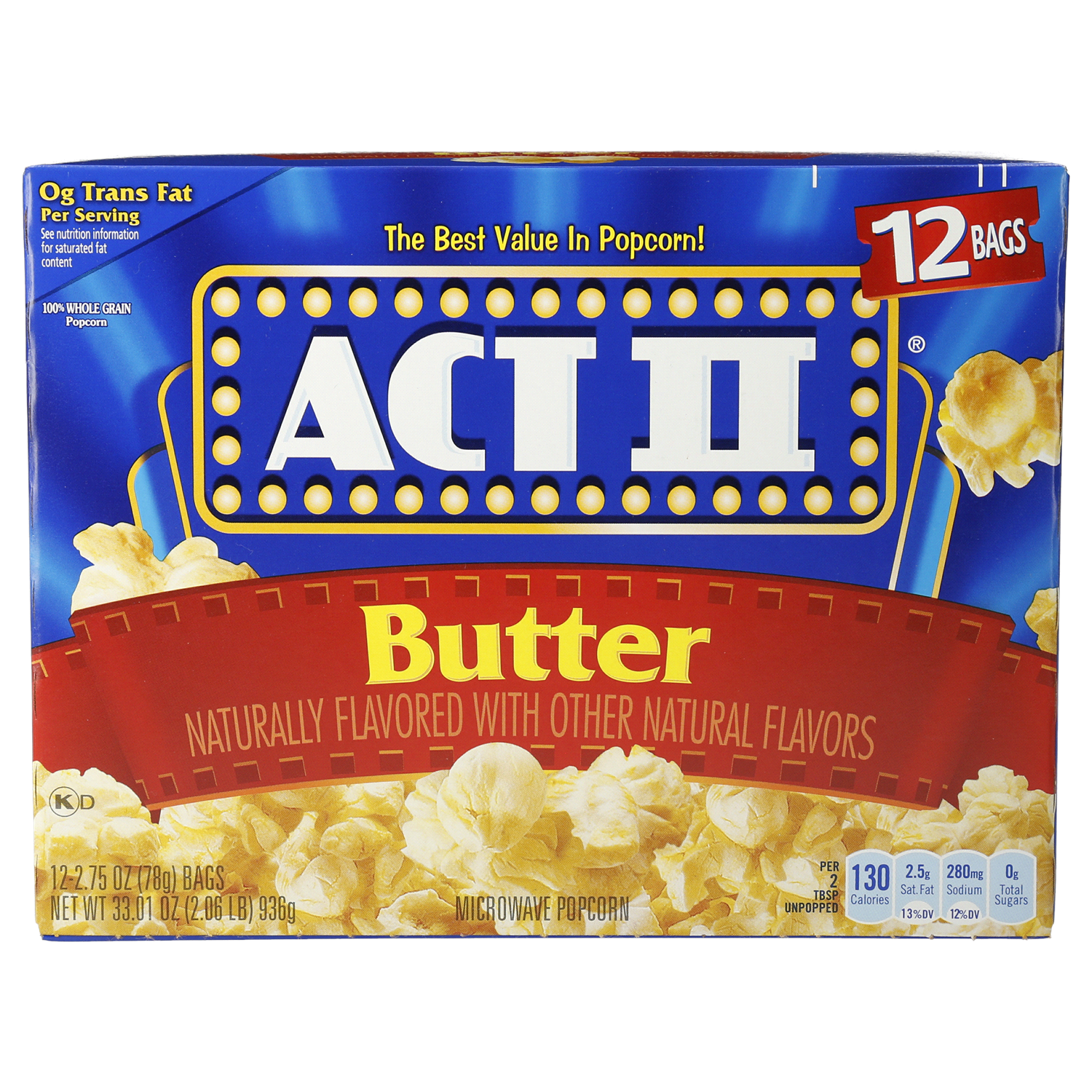 slide 1 of 2, ACT II Microwave Butter Popcorn 12 - 2.75 oz Bags, 33.01 oz