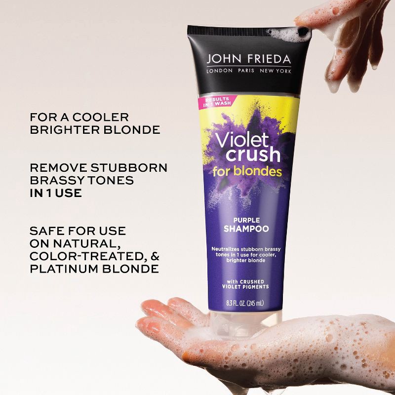 slide 5 of 9, John Frieda Violet Crush for Blondes Shampoo for Blonde Hair, Knock Out Brassy Tones Purple - 8.3 fl oz, 8.3 fl oz