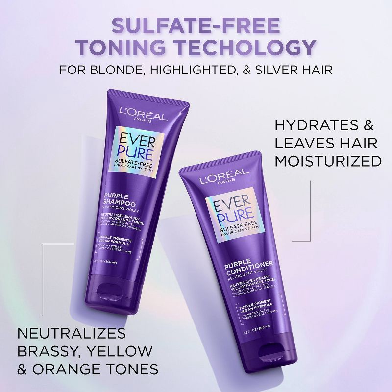 slide 4 of 10, L'Oreal Paris EverPure Sulfate Free Purple Shampoo for Colored Hair - 6.8 fl oz, 6.8 fl oz