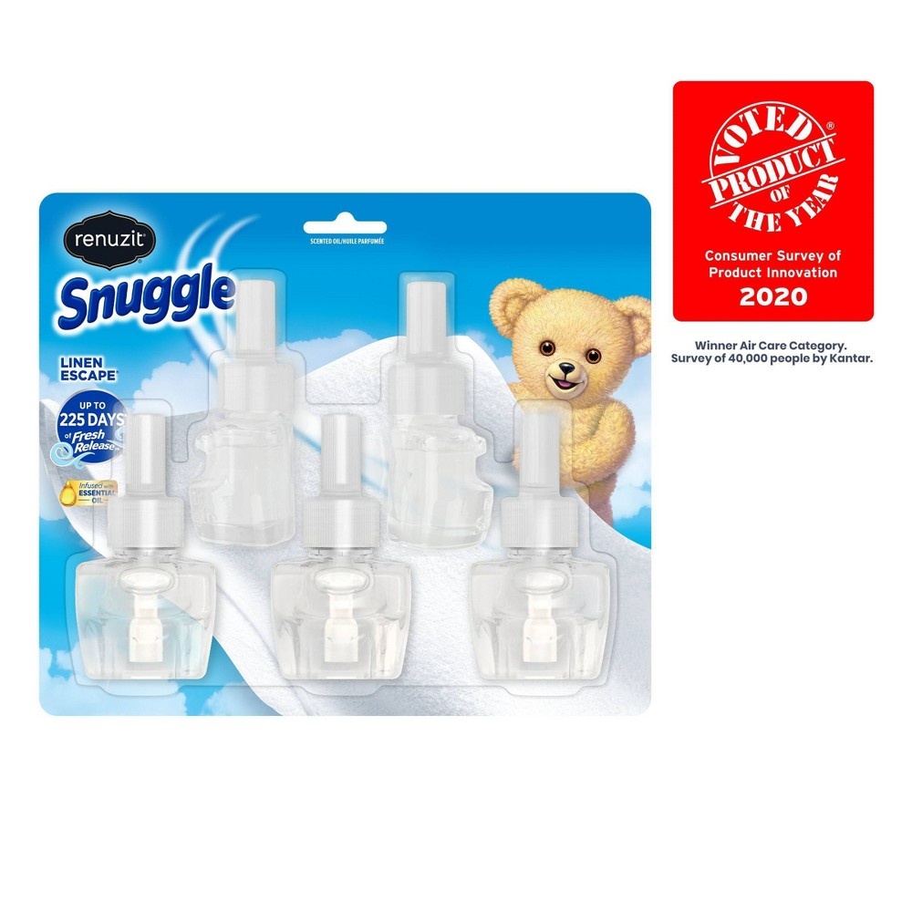 slide 3 of 3, Renuzit Snuggle Scented Oil Plugin Linen Escape, 5 ct, 3.35 fl oz