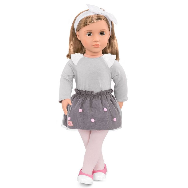 slide 3 of 4, Our Generation Bina with Pom Pom Skirt 18" Fashion Doll: Blonde Hair, Green Eyes, Outfit & Accessories Set, 1 ct