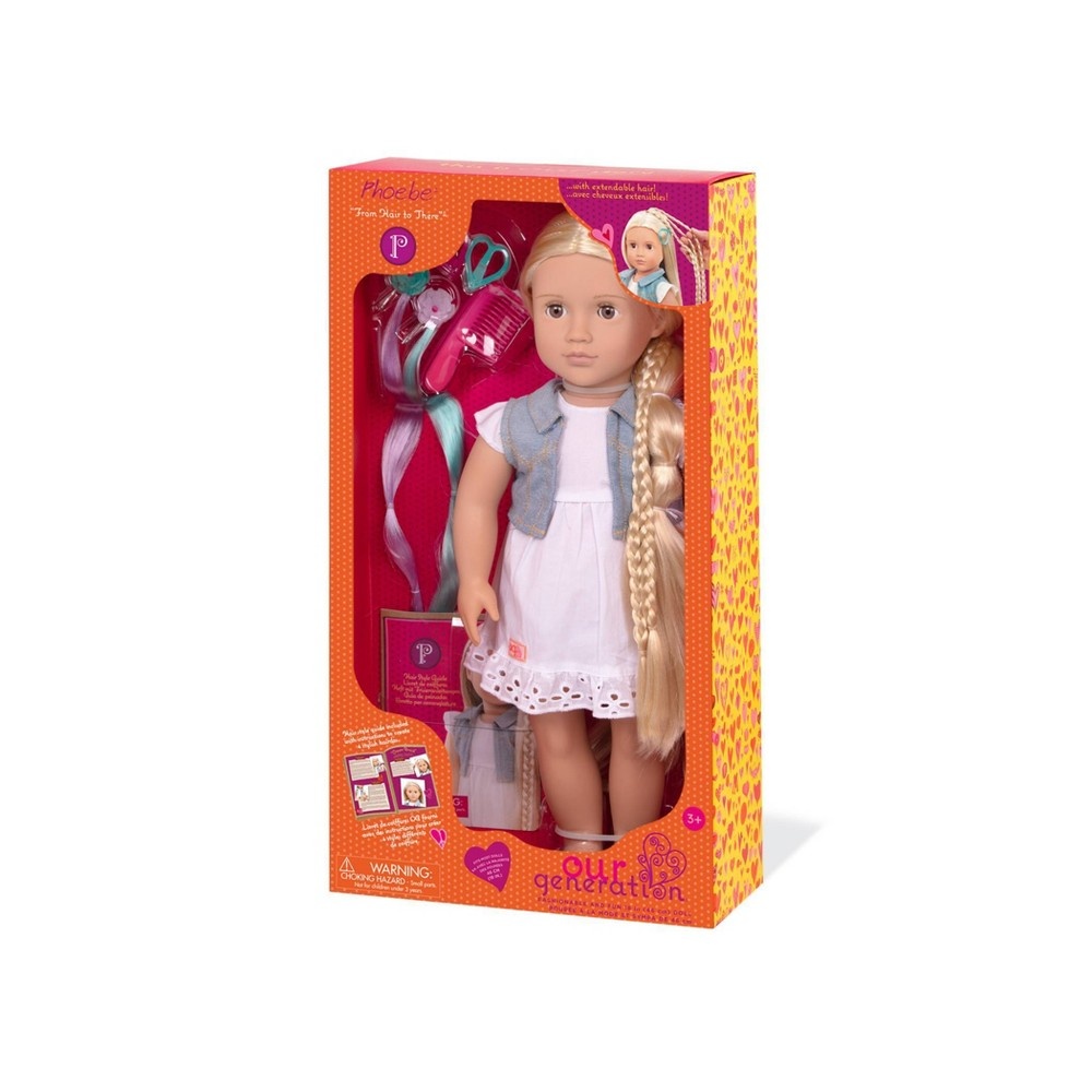 slide 8 of 8, Our Generation Phoebe with Hair Clips & Styling Book 18" Hair Grow Doll, 1 ct