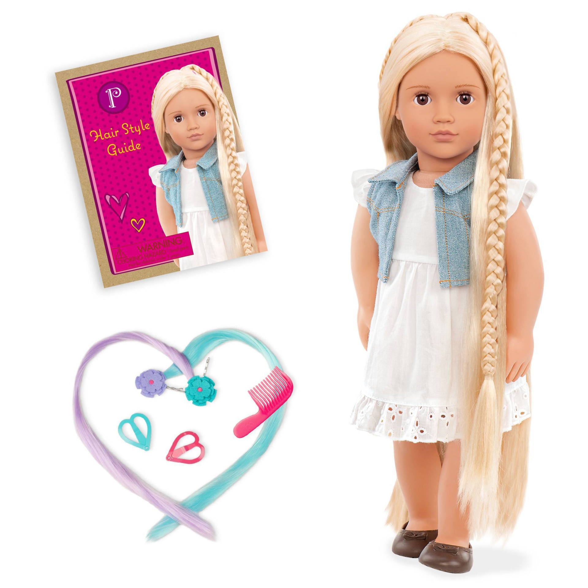 slide 1 of 8, Our Generation Phoebe with Hair Clips & Styling Book 18" Hair Grow Doll, 1 ct