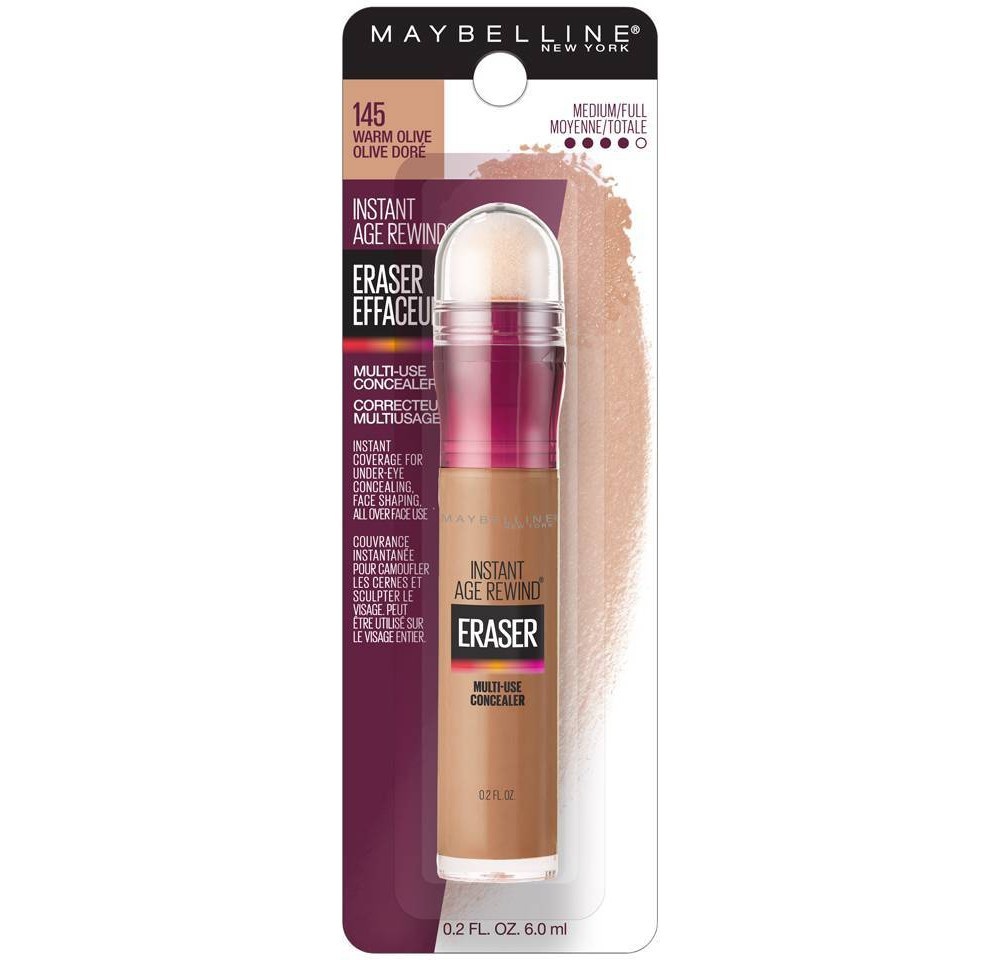 slide 2 of 7, Maybelline Instant Age Rewind Multi-Use Dark Circles Concealer Medium to Full Coverage - 145 Warm Olive - 0.2 fl oz, 0.2 fl oz