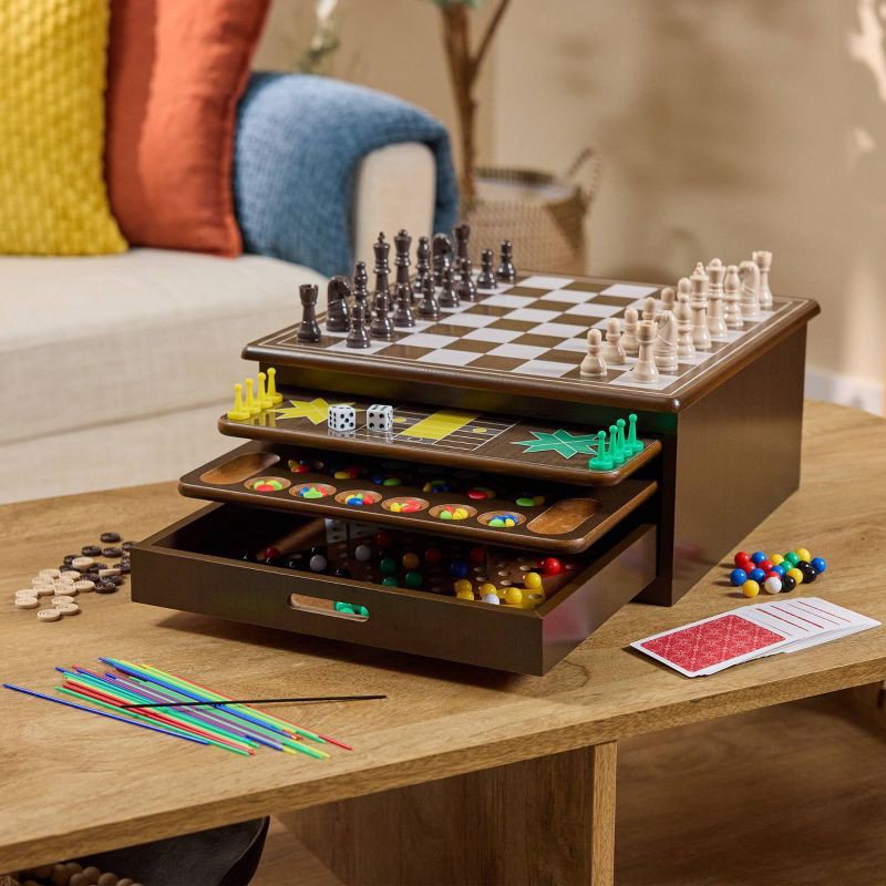 slide 2 of 11, Game Gallery 12 Classic Games in Wooden Storage House, Styles May Vary, 1 ct