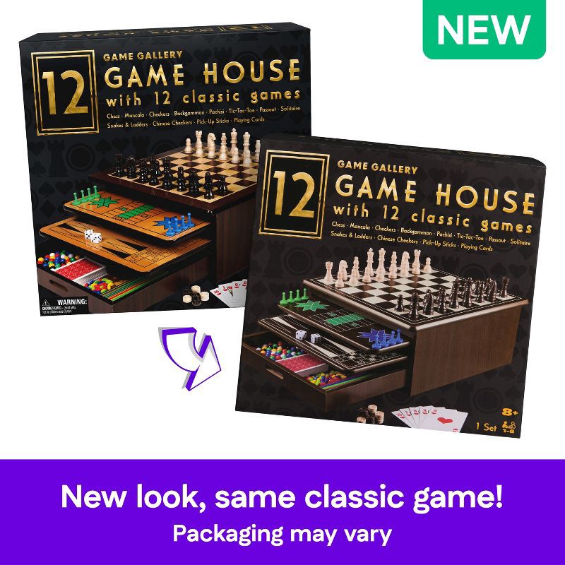 slide 6 of 11, Game Gallery 12 Classic Games in Wooden Storage House, Styles May Vary, 1 ct