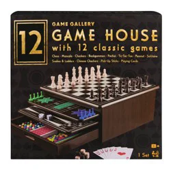 Game Gallery 12 Classic Games in Wooden Storage House, Styles May Vary