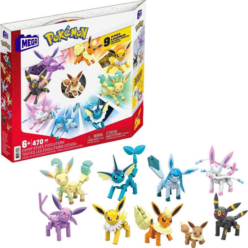 slide 1 of 6, Mega Brands MEGA Pokemon Eevee Evolution Construction Set with character figures 470pc, 470 ct