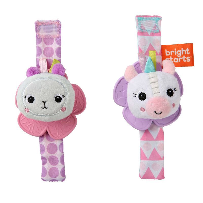 slide 2 of 5, Bright Starts Rattle & Teether Wrist Pals Toy - Unicorn & Llama, 1 ct