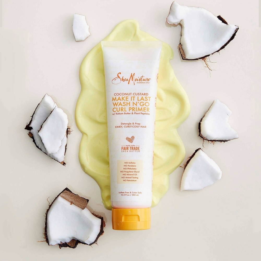 slide 4 of 6, SheaMoisture Curl Primer and Detangler for Hair Styling Curls Coconut Custard, 10.3 fl oz