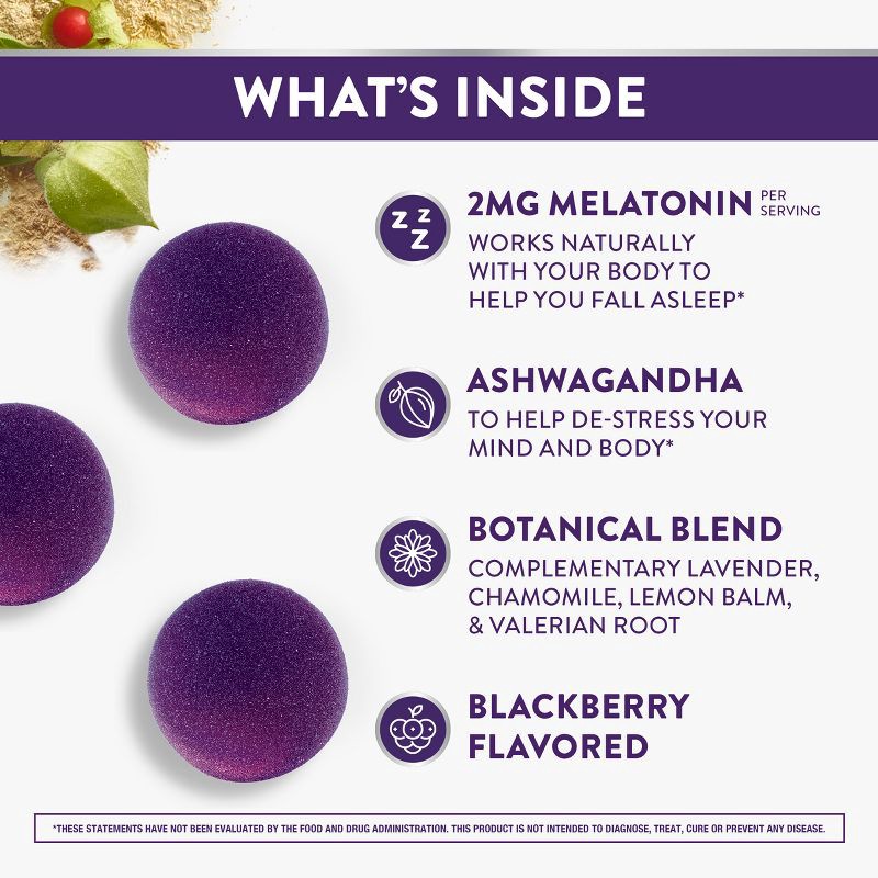 slide 6 of 6, ZzzQuil Pure Zzzs De-Stress & Sleep Melatonin + Ashwagandha Gummies - Blackberry Vanilla - 42ct, 42 ct